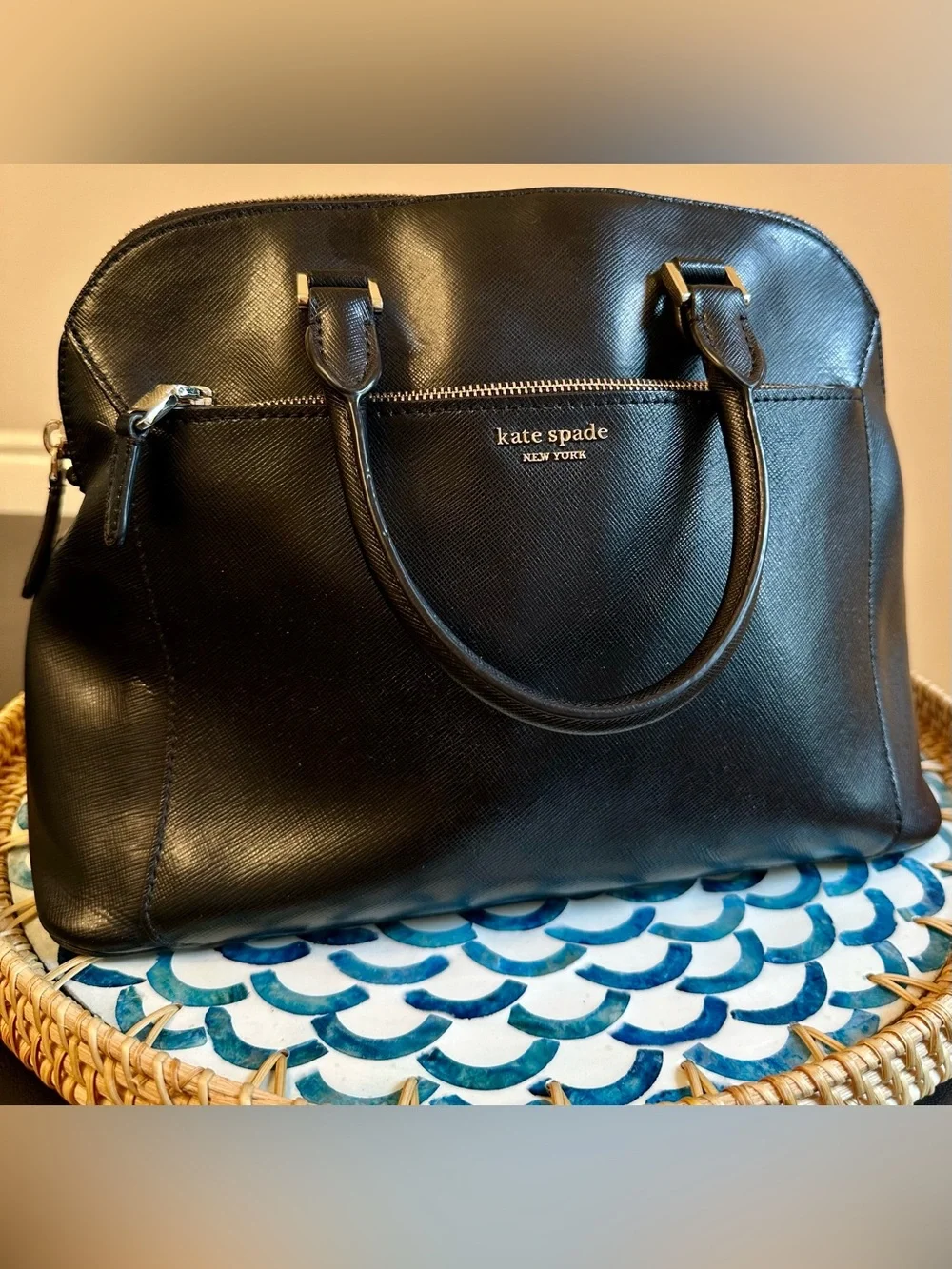 Kate Spade New York Structured Black Leather Satchel Bag